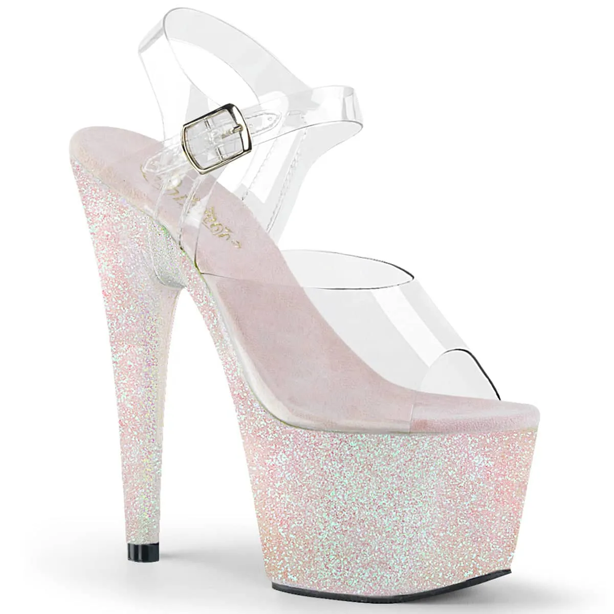 ADORE-708HMG Clear & Pink Ankle Peep Toe High Heel