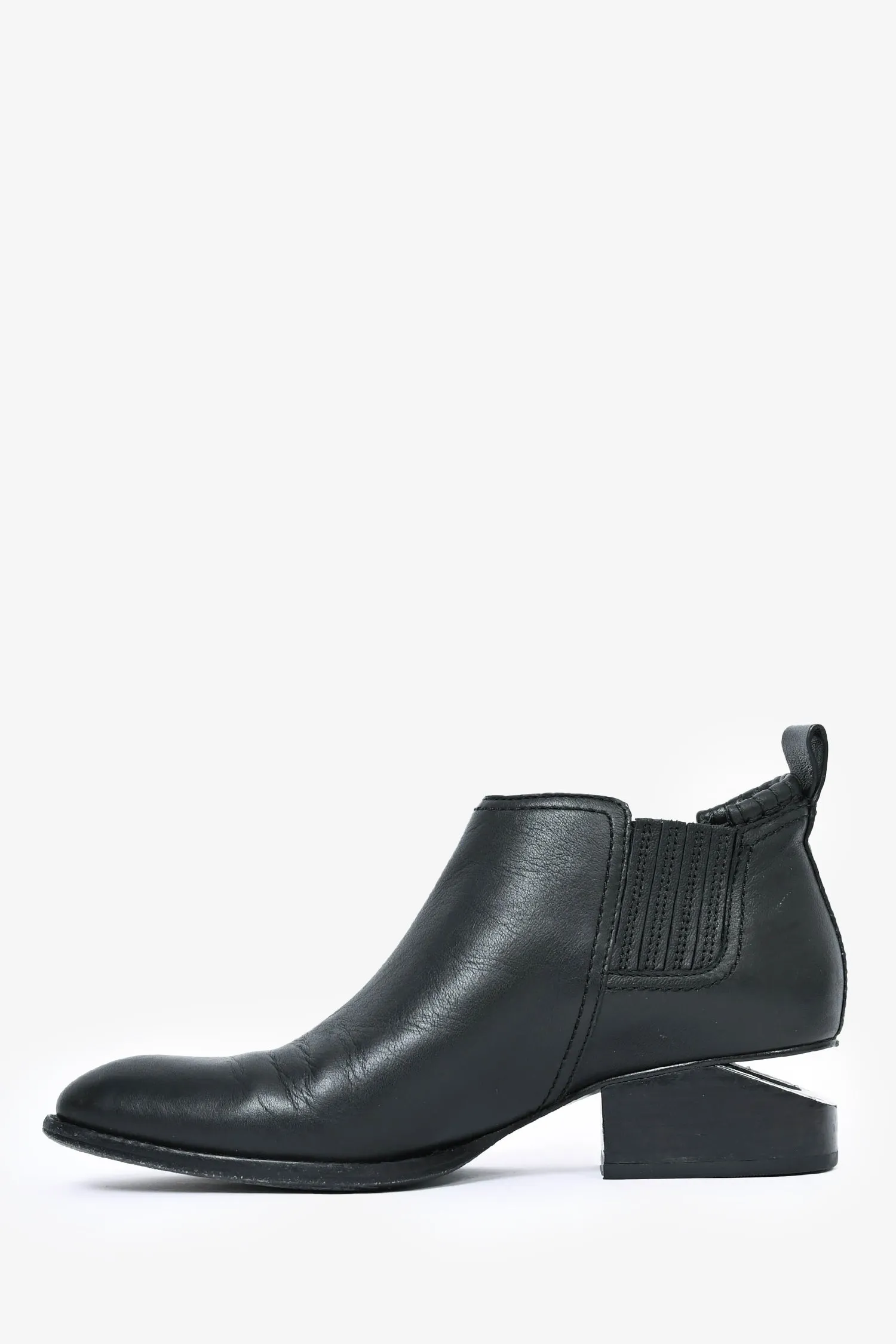 Alexander Wang Black Leather 'Kori' Ankle Boots with Silver Cutout Size 37