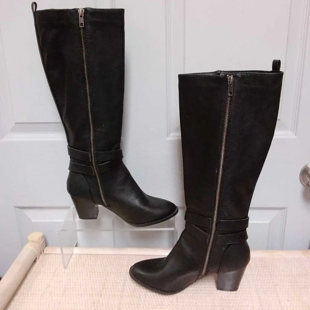 BASS BLACK "HANA" FAUX LEATHER KNEE HIGH BOOTS SIZE 8.5