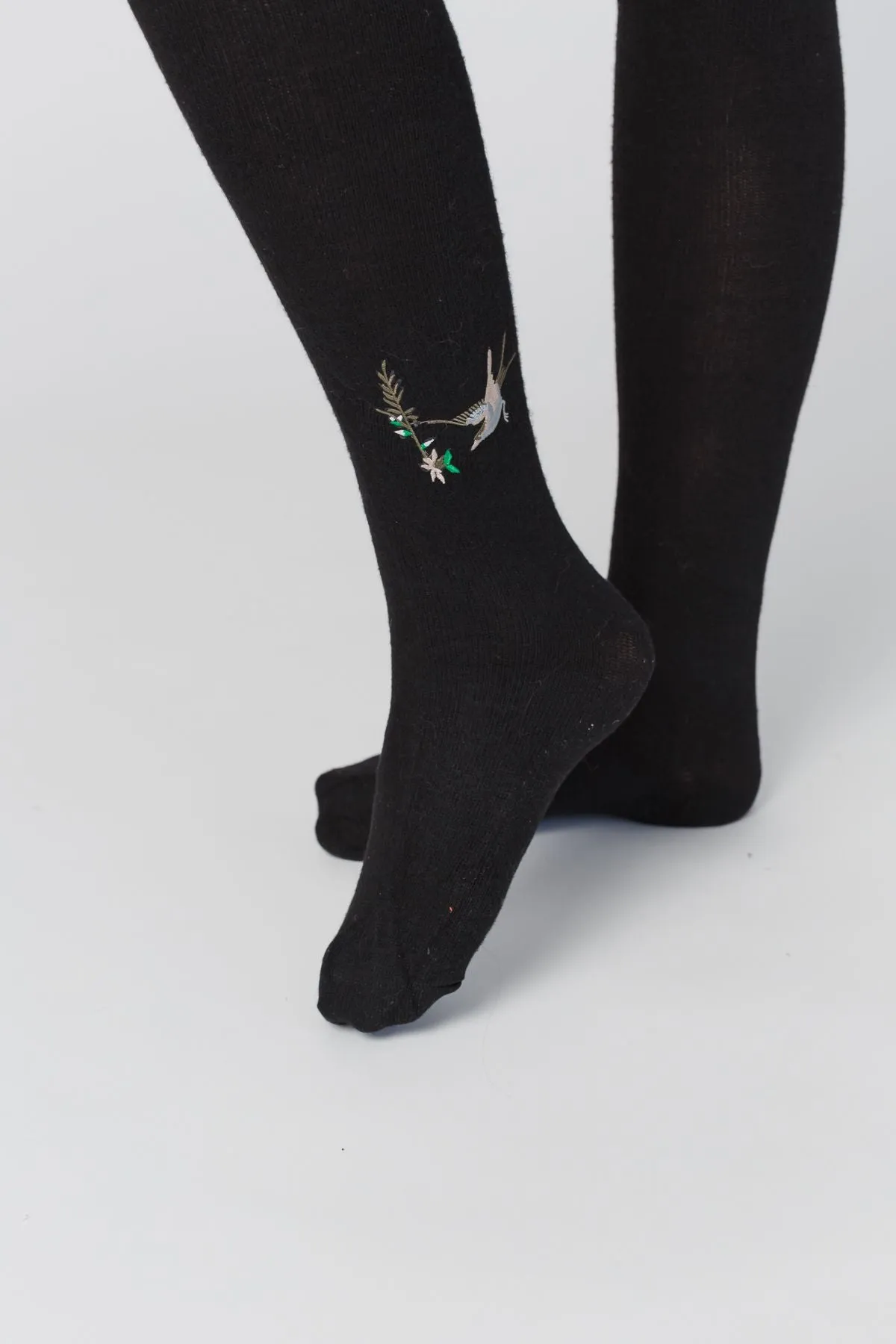 Birds Of A Feather Knee High Socks - Black