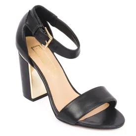 Black Block Ankle Strap Heel Sandal