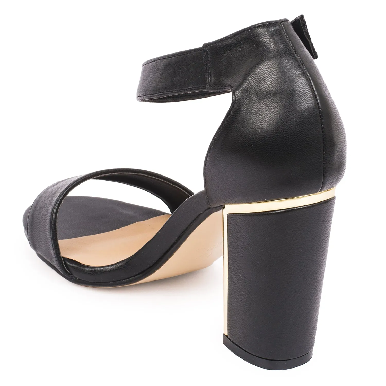 Black Block Ankle Strap Heel Sandal