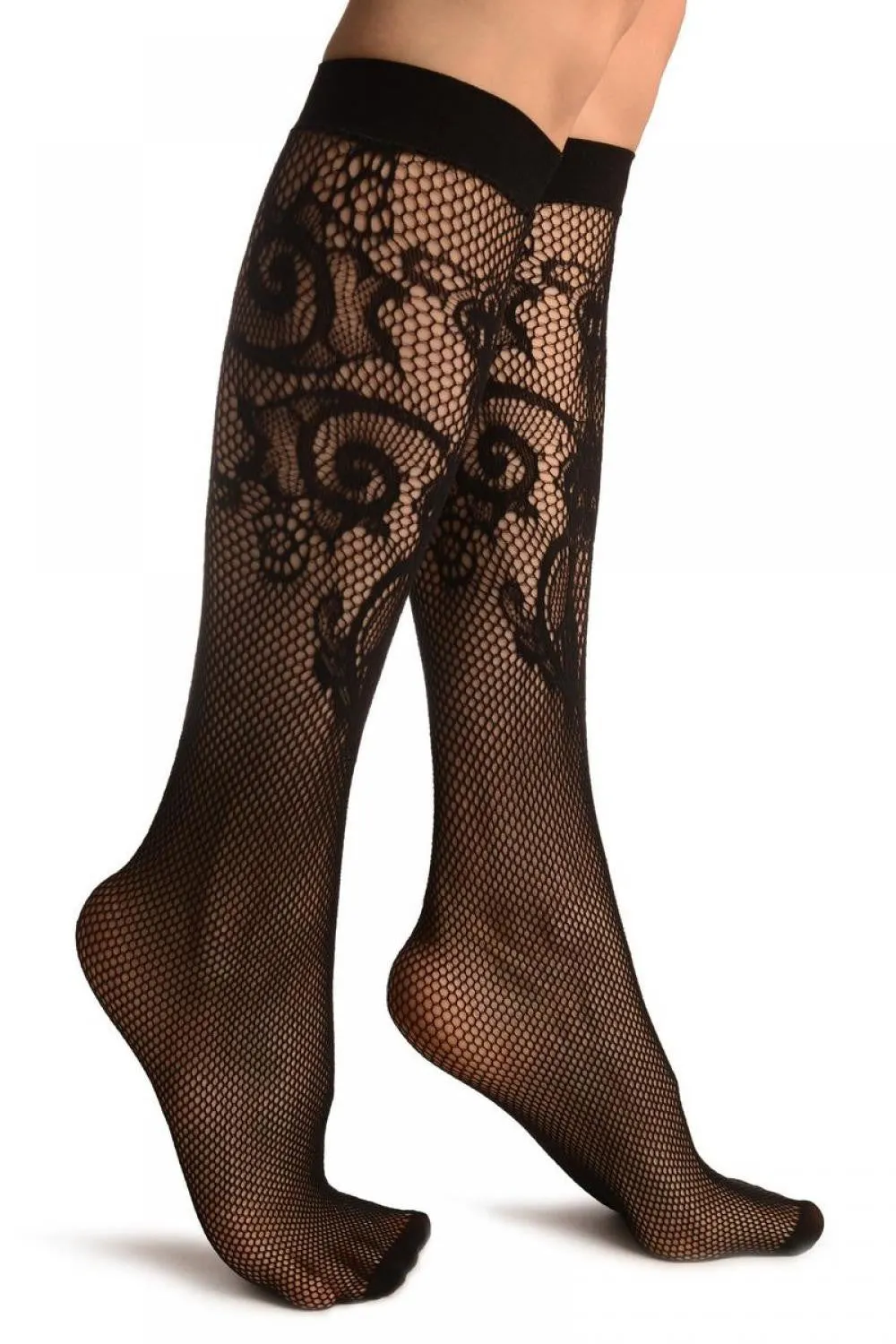 Black Lilly Lace Socks Knee High