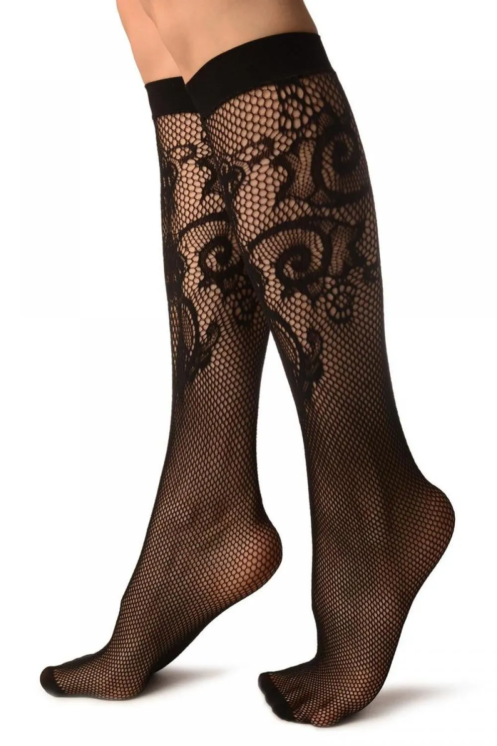 Black Lilly Lace Socks Knee High