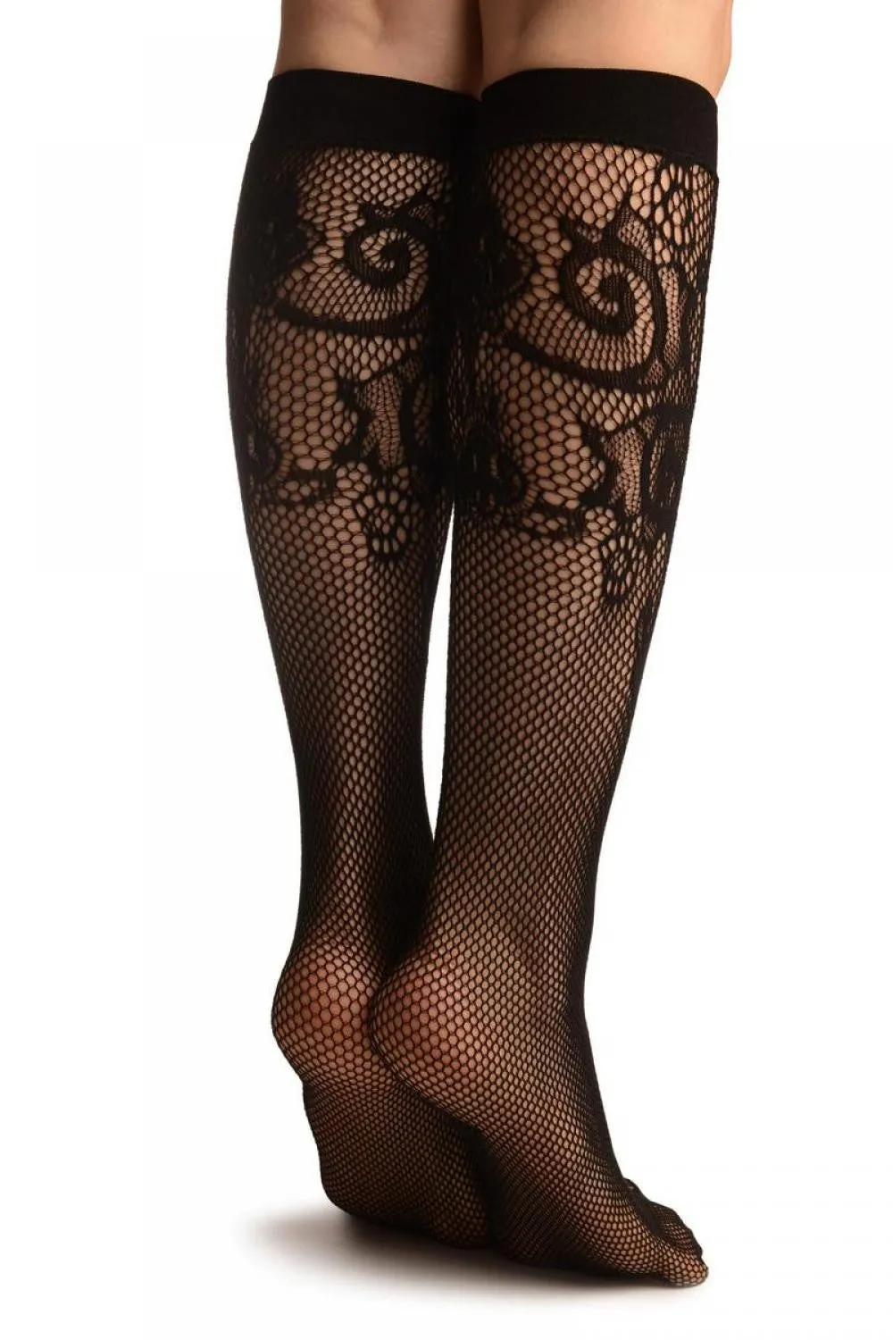 Black Lilly Lace Socks Knee High