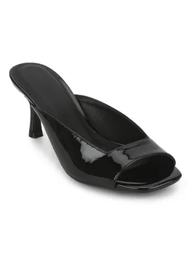 Black Patent PU Slip On Mules