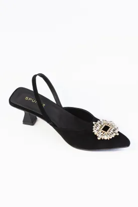 Camelia Black Velvet Slingback Heels