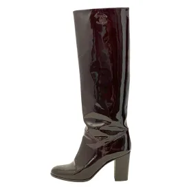 Chanel Burgundy Patent Knee High Boots 37