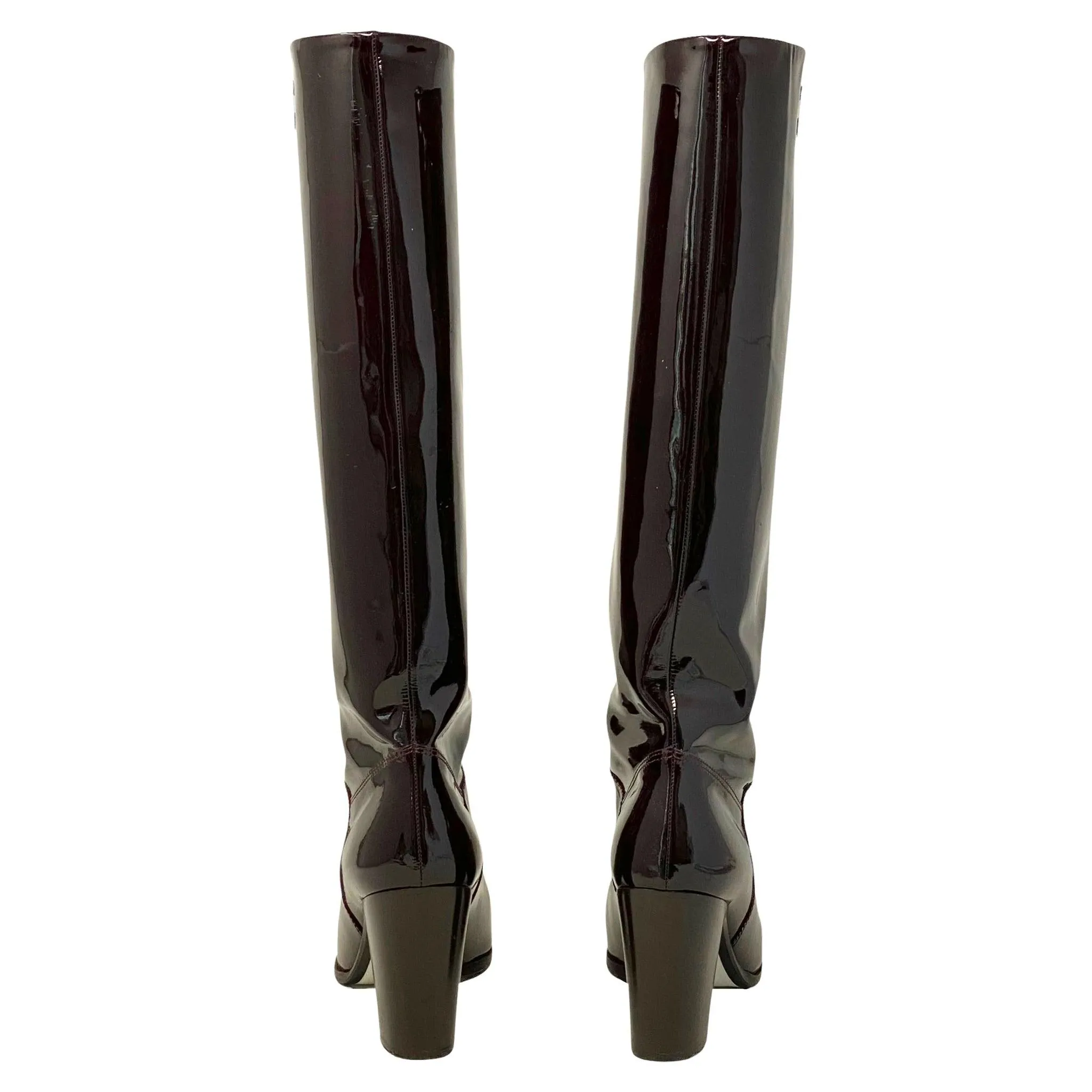 Chanel Burgundy Patent Knee High Boots 37