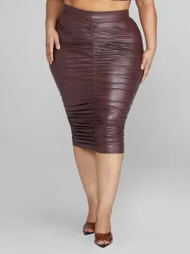 Chantel Leather Look Ruched Midi Skirt