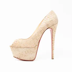 Christian Louboutin Beige Snake Lady Peep Pumps 40.5