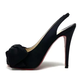 Christian Louboutin Black Satin Sling Back Pumps 37