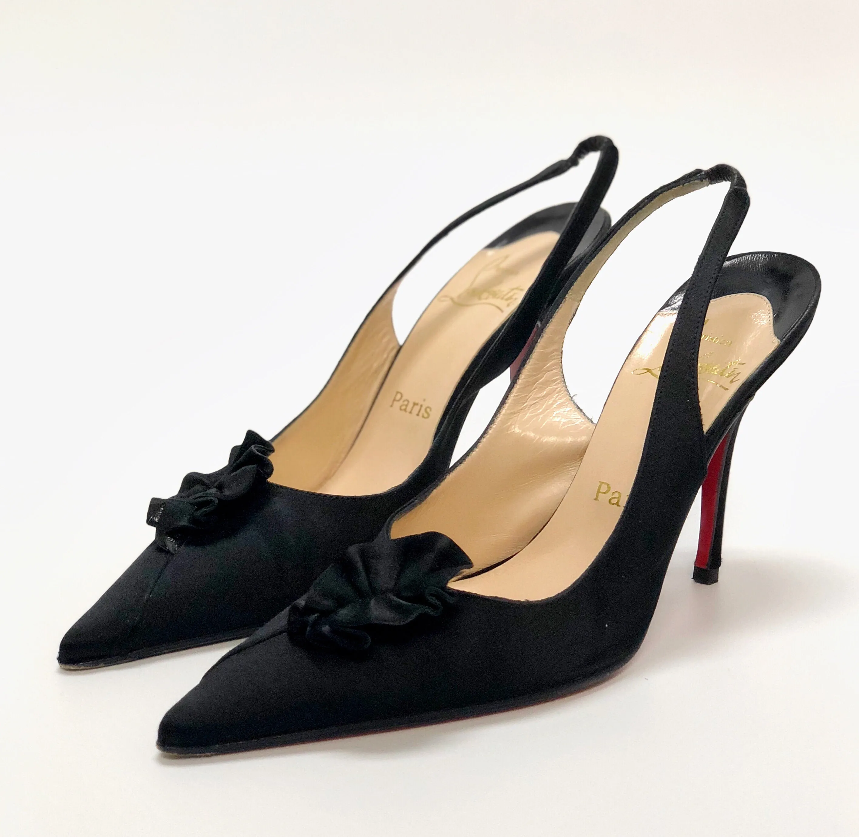 Christian Louboutin Black Satin Slingback Pumps