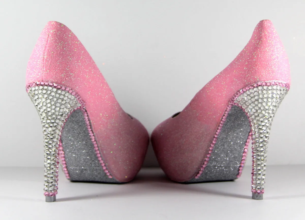 Crystal Cala Lilly & Pink Glitter Heels with Silver Soles