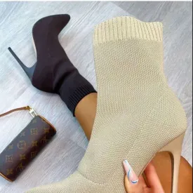 DEANWANGKT Winter Sock Boots Sexy Knitting Stretch Boots High Heels For Women Fashion Shoes Female Autumn Thin Heel Ankle Botas De Mujer