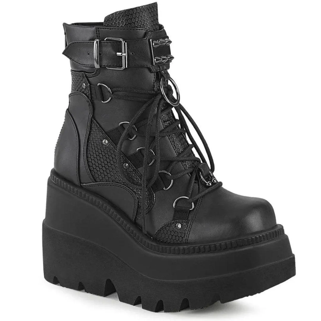 Demonia Shaker-60 Wedge Platform Vegan Leather Boot