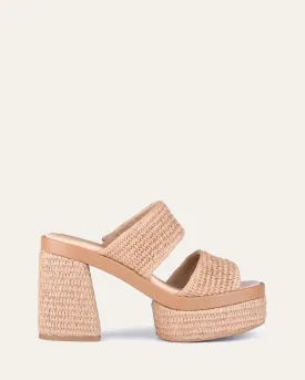 FELICITY HIGH HEEL PLATFORM SANDALS TAN RAFFIA