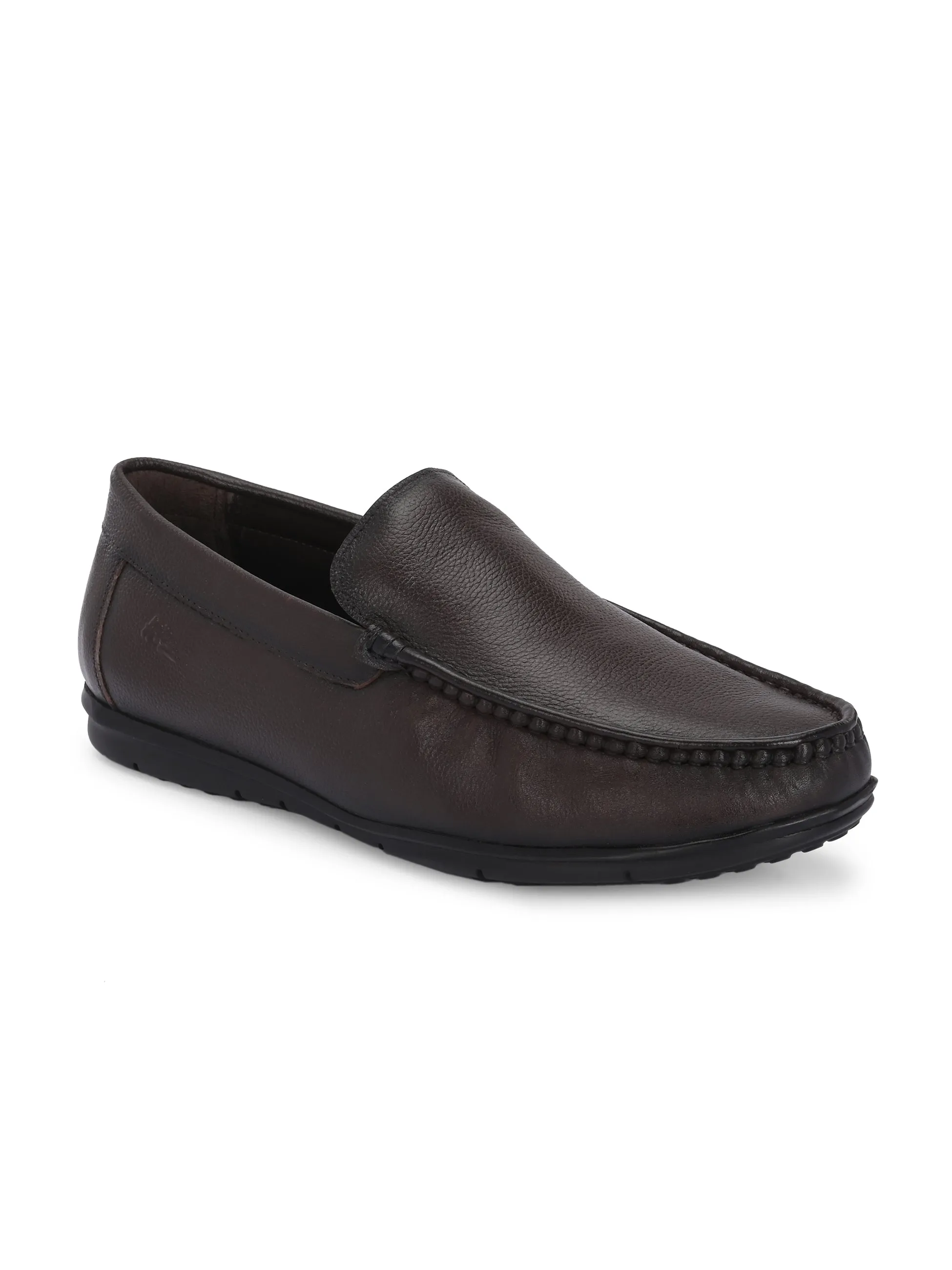 Hitz Men's Brown Leather Formal Slip On Shoes