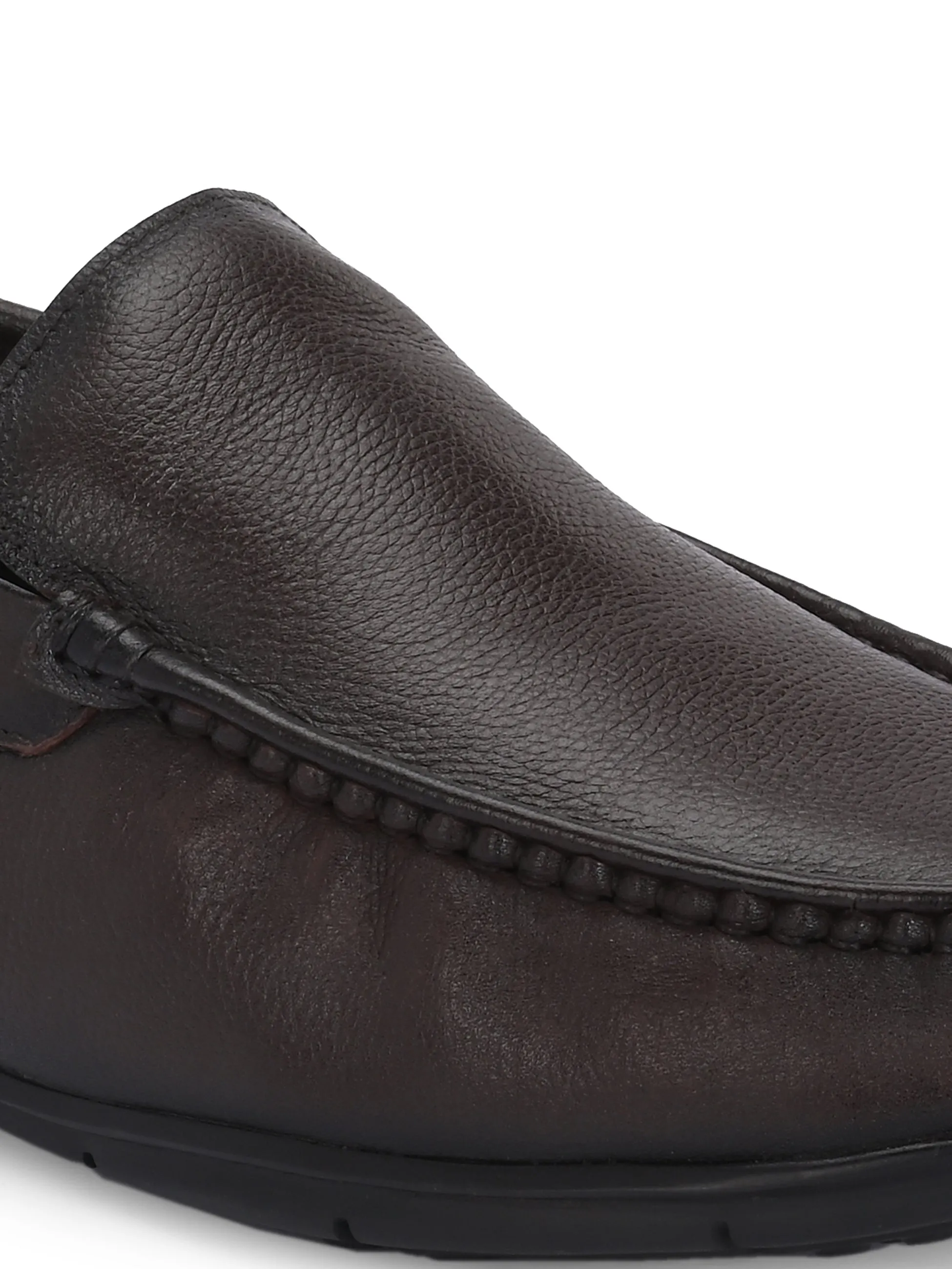 Hitz Men's Brown Leather Formal Slip On Shoes