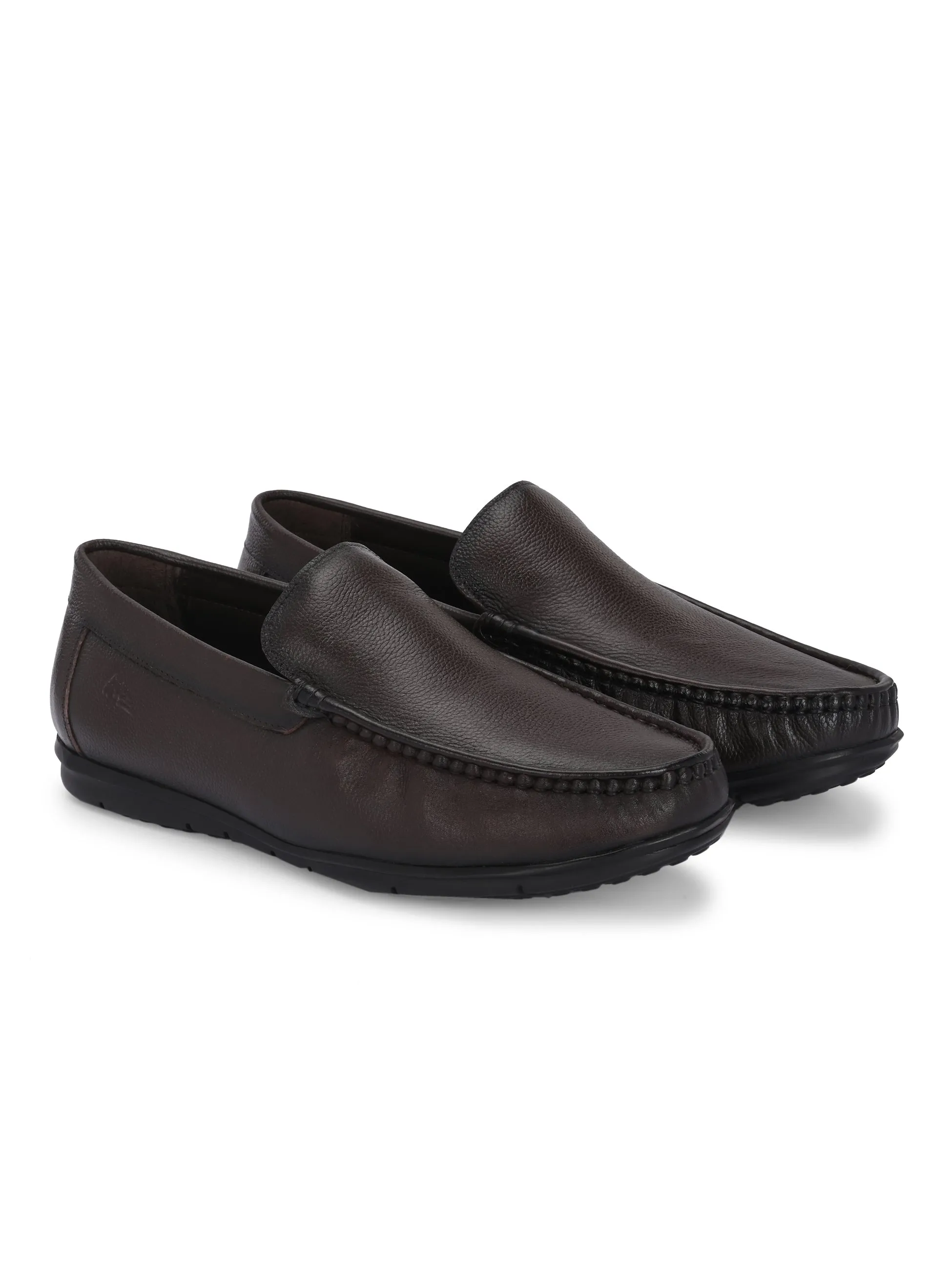 Hitz Men's Brown Leather Formal Slip On Shoes