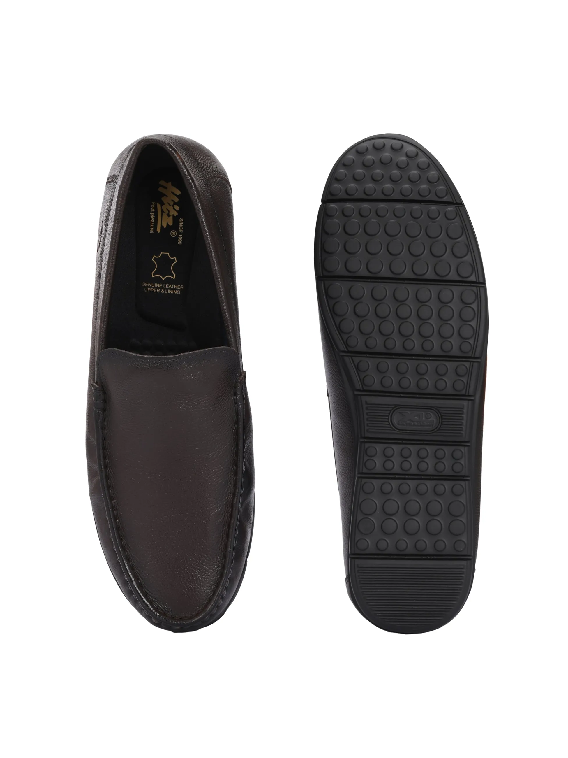 Hitz Men's Brown Leather Formal Slip On Shoes