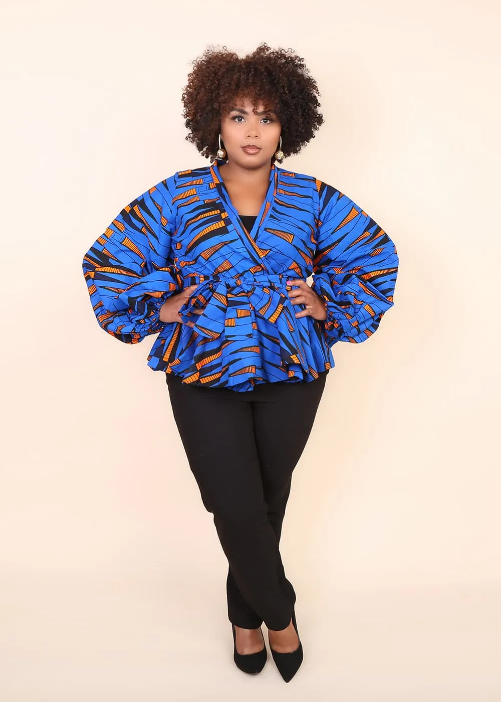 IBENA African Print Women's Blouse (Puff Sleeve Peplum)