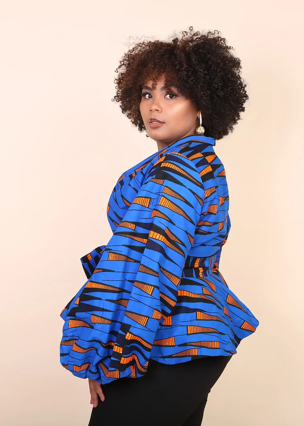 IBENA African Print Women's Blouse (Puff Sleeve Peplum)