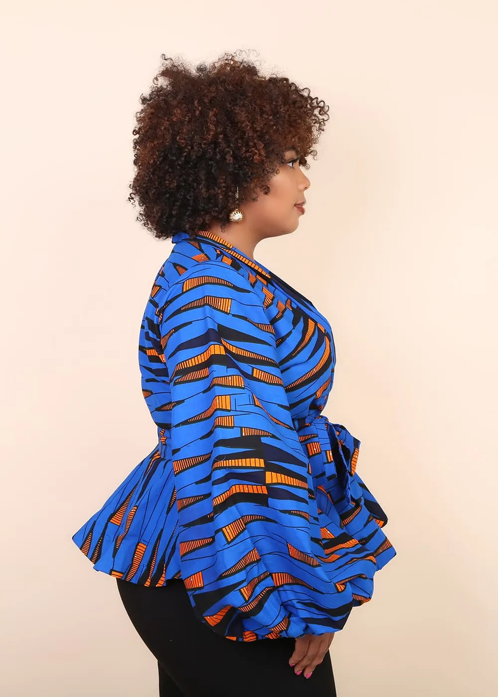 IBENA African Print Women's Blouse (Puff Sleeve Peplum)