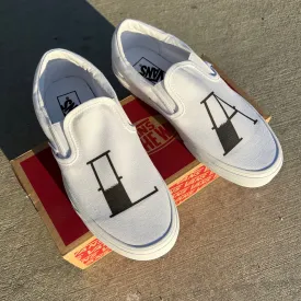 LA Custom White Slip On Vans