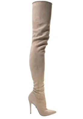 LACIA CREAM SUEDE THIGH-HIGH BOOTS