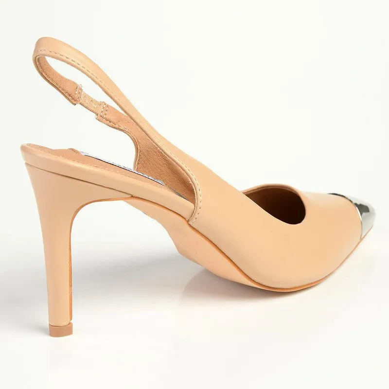 Madison Paola Closed Metal Toe Sling Back - Nude/Silver