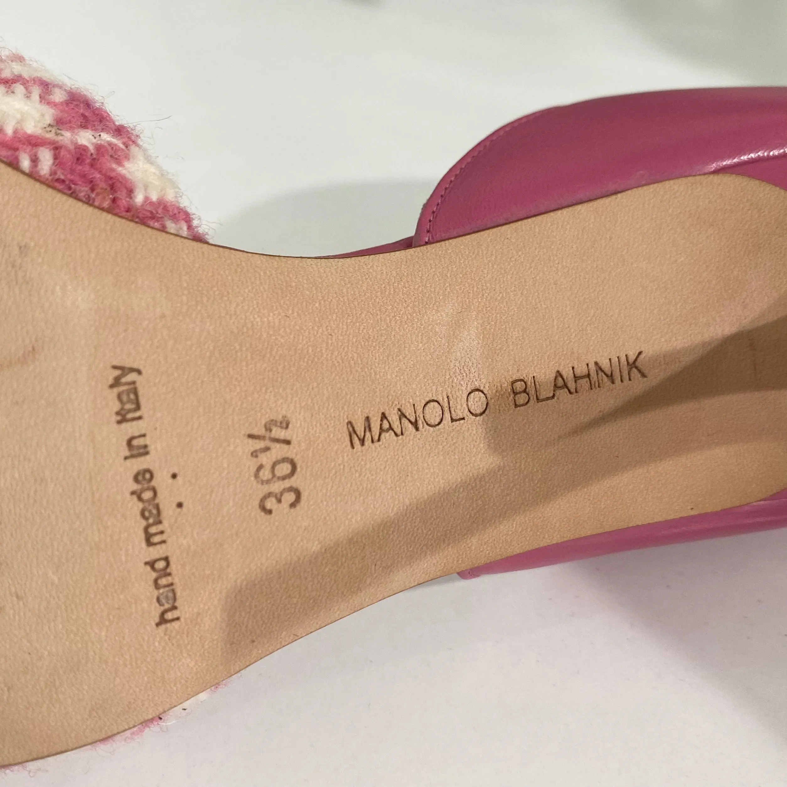 Manolo Blahnik Pink & White Tweed Heels