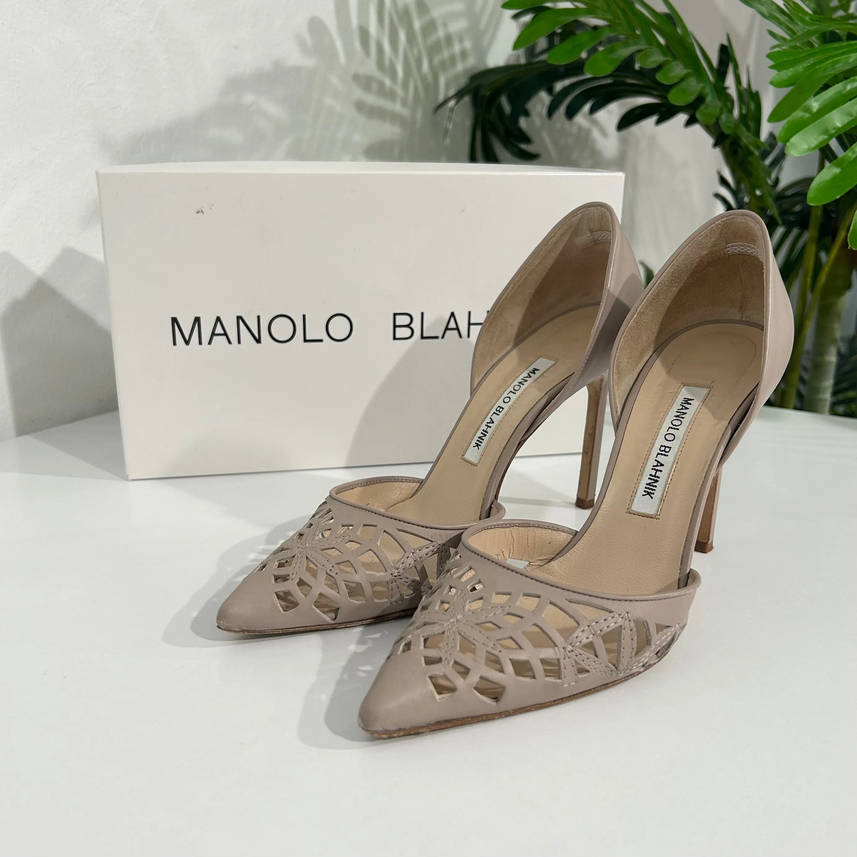 Manolo Blahnik Taupe Cut Out Heels