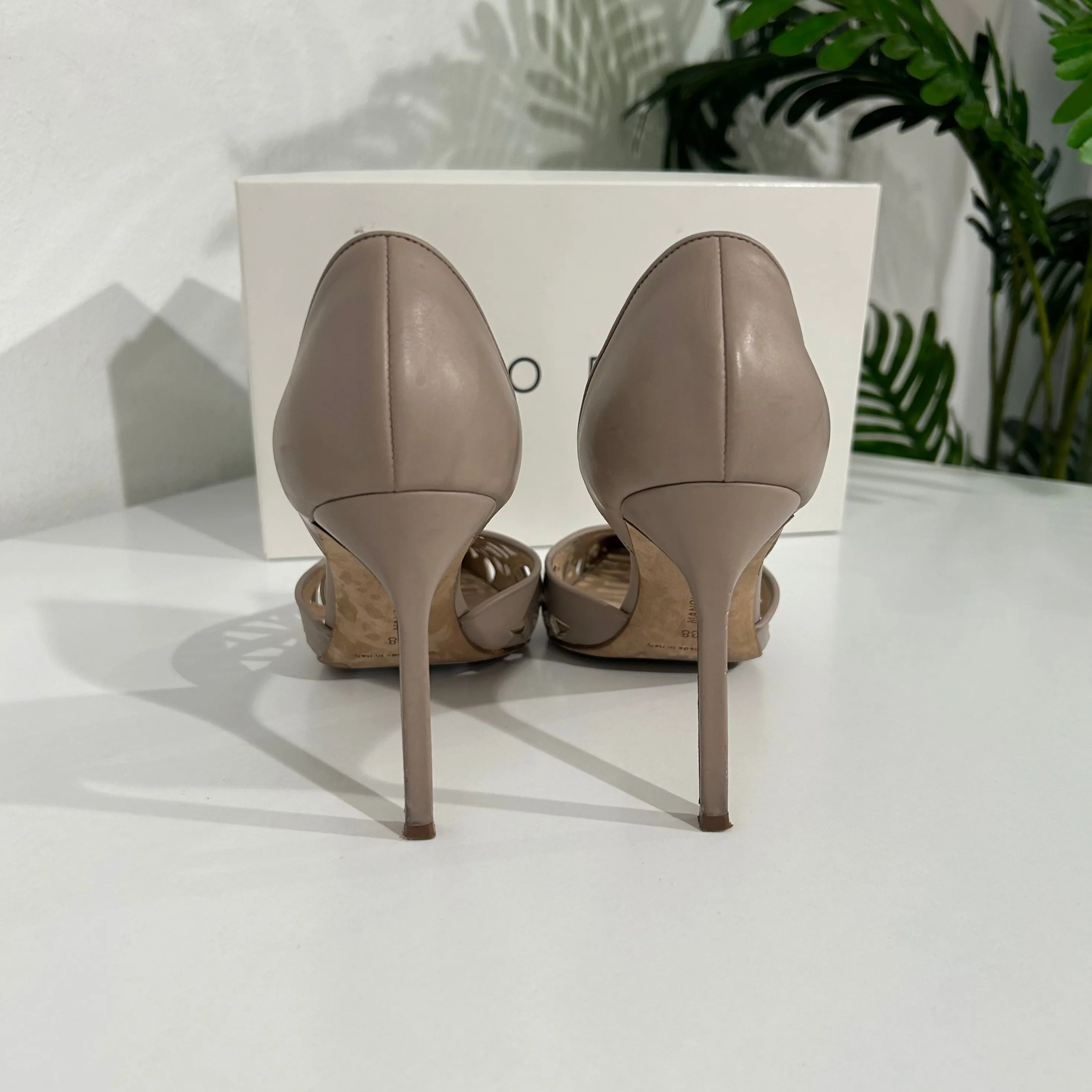 Manolo Blahnik Taupe Cut Out Heels