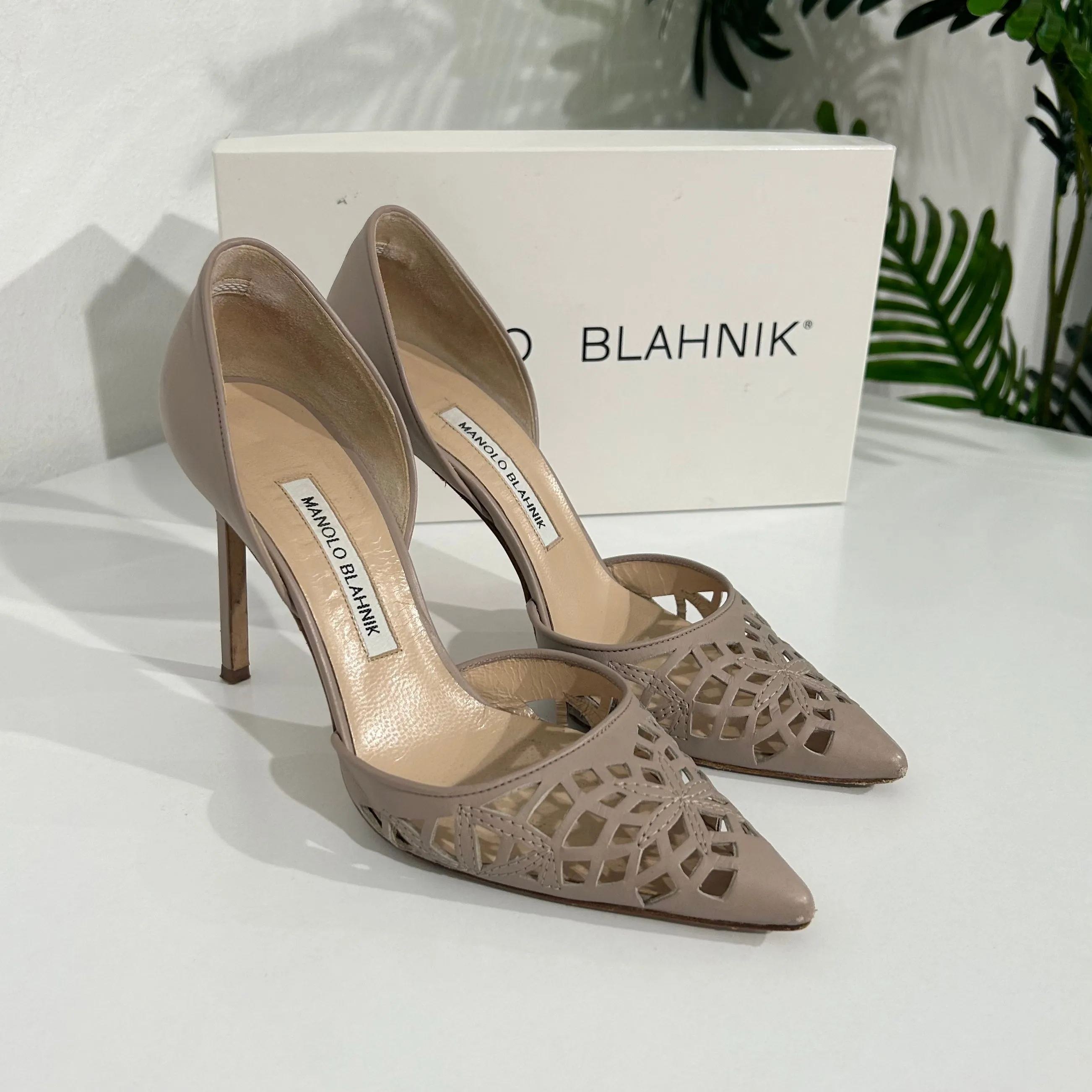 Manolo Blahnik Taupe Cut Out Heels