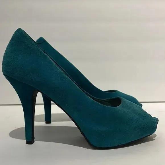 Rockport Teal Suede Peep Toe Platform Heels Size 7