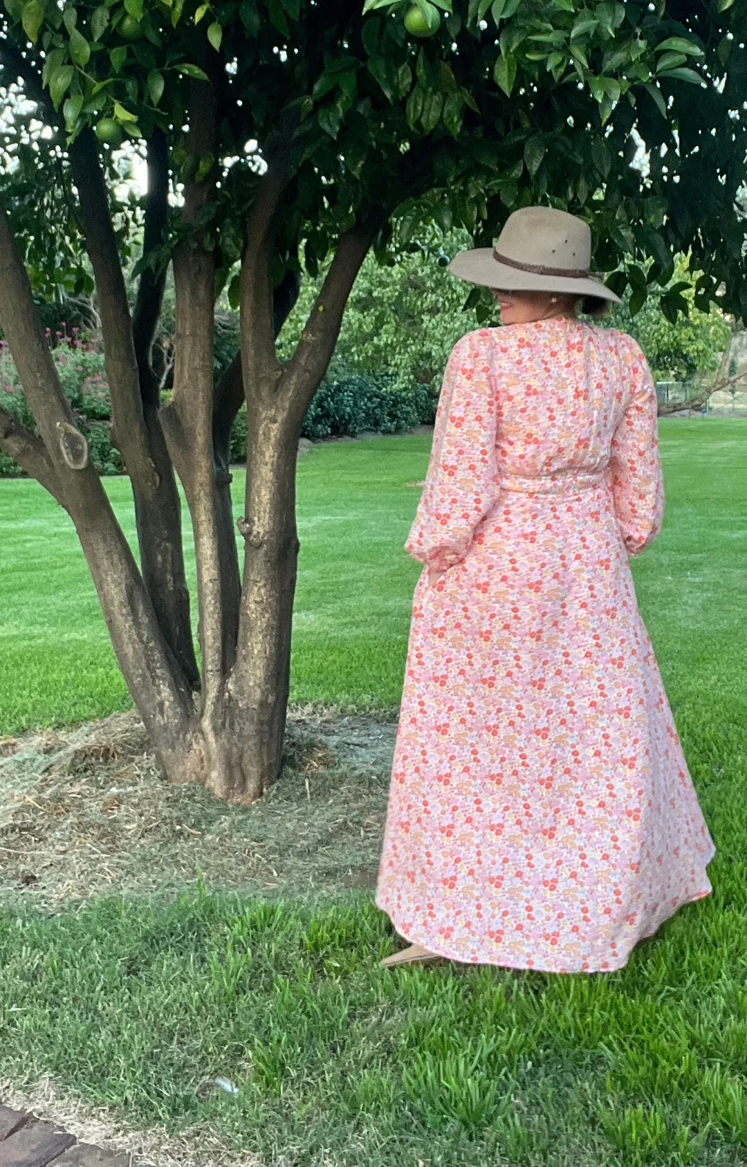 V-Neck Button Front Maxi Dress - Pink Ditsy Floral