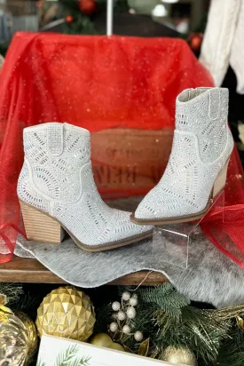 Very G MAZE Rhinestone Cowboy Bootie in Cream