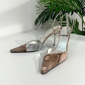 Vintage Roberto Cavalli Silver & Snakeskin Metal Cuff Heels