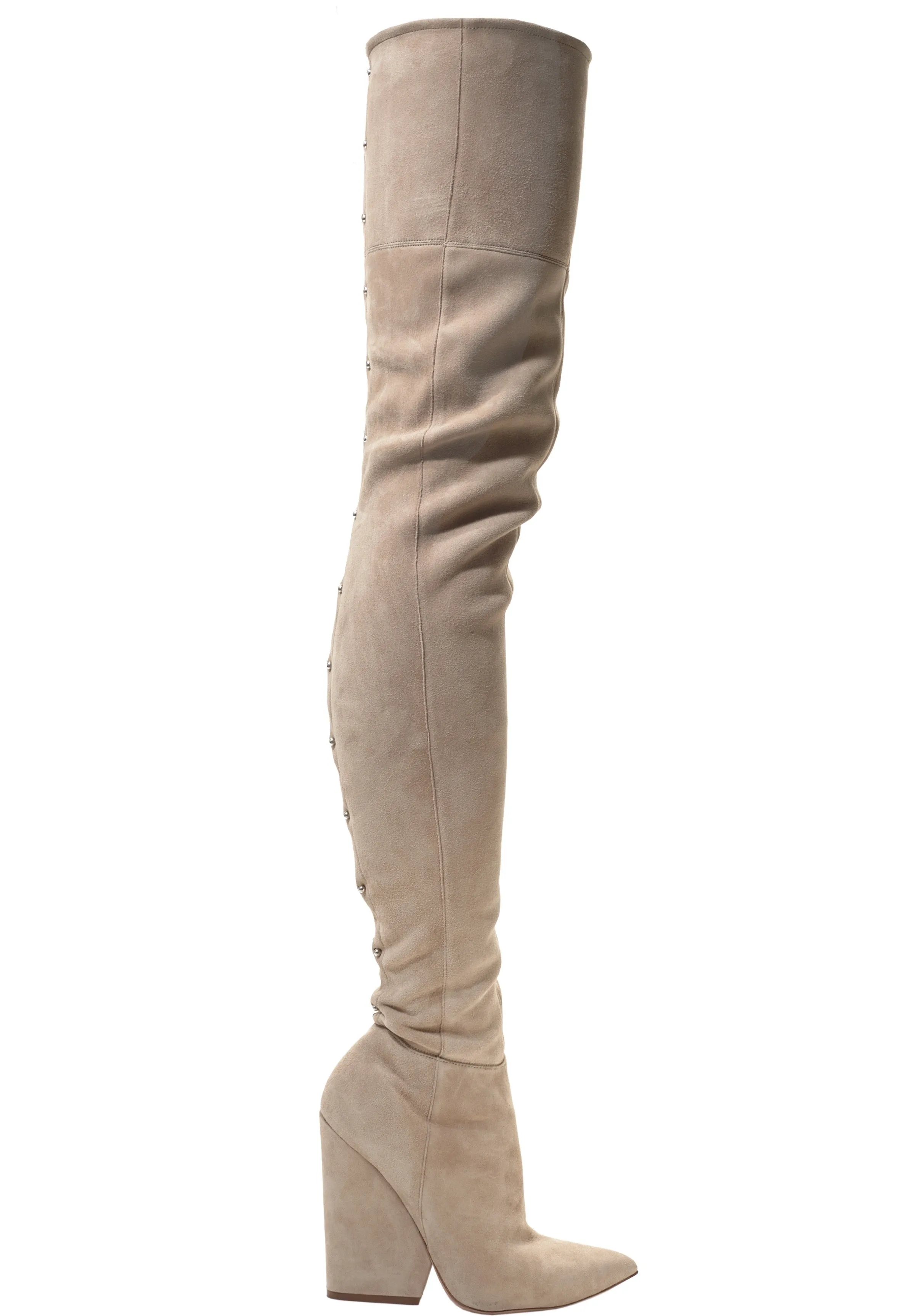 VIX CREAM PIERCED STRETCH SUEDE THIGH BOOTS